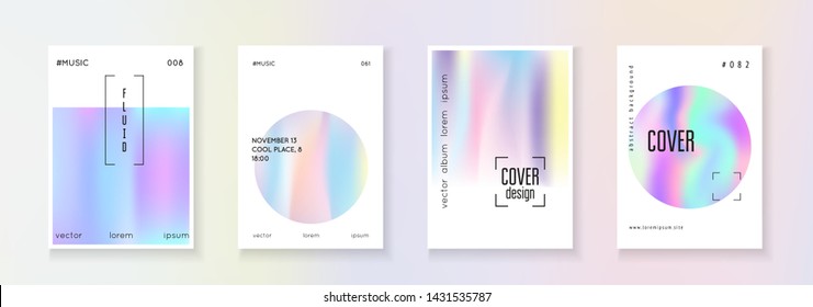 Gradient mesh cover set. Abstract backgrounds. Stylish gradient mesh cover with holographic foil. 90s, 80s retro style. Iridescent graphic template for brochure, banner, wallpaper, mobile screen