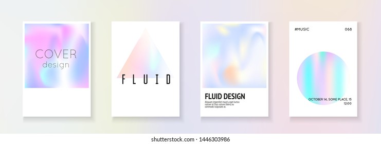Gradient mesh cover set. Abstract backgrounds. Spectrum gradient mesh cover with holographic foil. 90s, 80s retro style. Pearlescent graphic template for book, annual, mobile interface, web app.