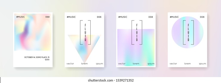 Gradient mesh cover set. Abstract backgrounds. Vibrant gradient mesh cover with holographic foil. 90s, 80s retro style. Iridescent graphic template for placard, presentation, banner, brochure.
