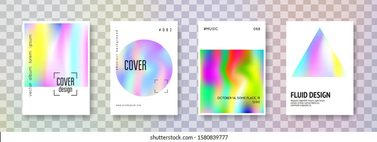 Gradient mesh cover set. Abstract backgrounds. Bright gradient mesh cover with holographic foil. 90s, 80s retro style. Iridescent graphic template for brochure, banner, wallpaper, mobile screen