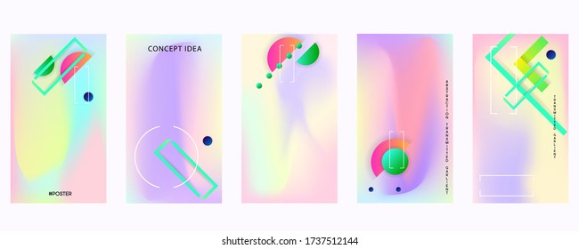 Conjunto de cobertura de malla degradada de tonos de perlas de textura de fondo. Resumen de gradiente elegante con lámina holográfica. Estilo retro de los años 90 y 80