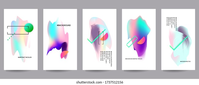 Gradient mesh cover set of backgrounds texture foil pearl shades. Abstract stylish gradient with holographic foil. 90s, 80s retro style