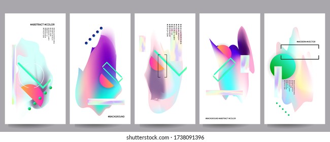 Gradient mesh cover set of backgrounds texture foil pearl shades. Abstract stylish gradient with holographic foil. 90s, 80s retro style