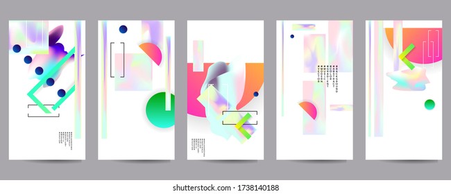 Gradient mesh cover set of backgrounds texture foil pearl shades. Abstract stylish gradient with holographic foil. 90s, 80s retro style
