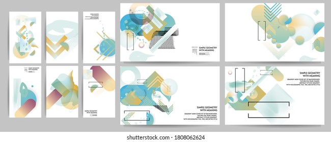 Gradient mesh cover set of backgrounds texture foil pearl shades. Abstract stylish gradient with holographic foil. 90s, 80s retro style