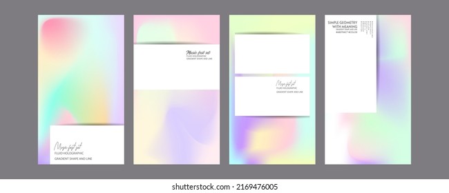 Gradient mesh cover set of backgrounds texture foil pearl shades. Abstract stylish gradient with holographic foil. 90s, 80s retro style