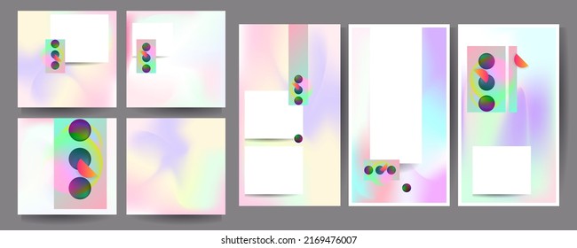 Conjunto de cobertura de malla degradada de tonos de perlas de textura de fondo. Resumen de gradiente elegante con lámina holográfica. Estilo retro de los años 90 y 80