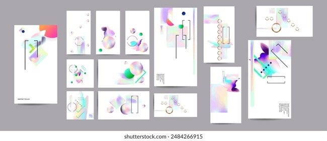 Gradient mesh cover set of backgrounds texture foil pearl shades. Abstract stylish gradient with holographic foil. 90s, 80s