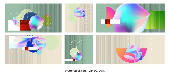 Gradient mesh cover set of backgrounds texture foil pearl shades. Abstract stylish gradient with holographic foil. 90s, 80s