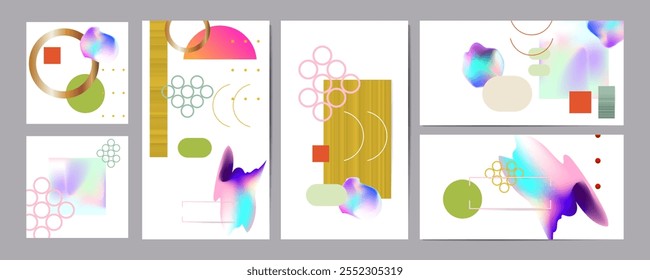 Gradiente cobertura de malha conjunto de fundos textura folha perolada sombras. Abstrato gradiente elegante com folha holográfica. anos 90, 80