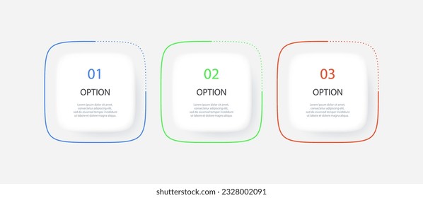 Gradient mesh infographic with 3 square elements and options. Vector illustration.