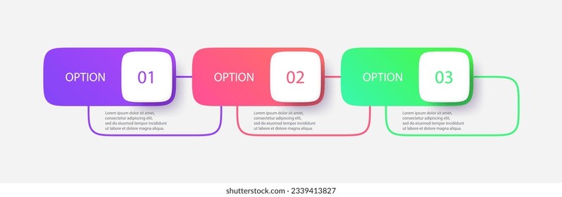 Gradient mesh infographic with 3 square elements and options. Vector illustration.