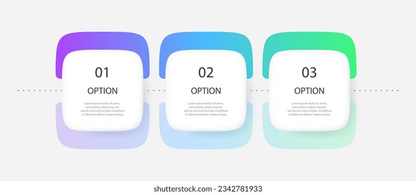 Gradient mesh infographic with 3 square elements and options. Vector illustration.