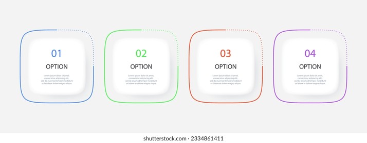 Gradient mesh infographic with 4 square elements and options. Vector illustration.