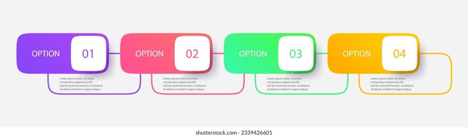 Gradient mesh infographic with 4 square elements and options. Vector illustration.