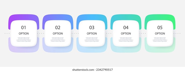 Gradient mesh infographic with 5 square elements and options. Vector illustration.