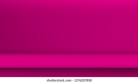 Gradient mesh vector table. Background of empty vivid pink color table, studio room advertise for your business products. Design banner on content website with copy space display