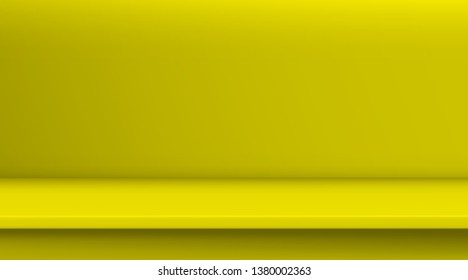 Gradient mesh vector table. Background of empty vivid yellow color table, studio room advertise for your business products. Design banner on content website with copy space display