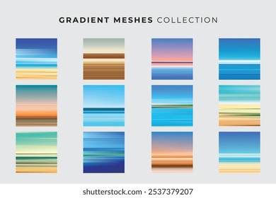 Gradient meshes collection. Modern gradients in summer colors. 