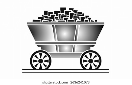 Gradient mine cart or ore cart or coal wagon illustration icon vector. 