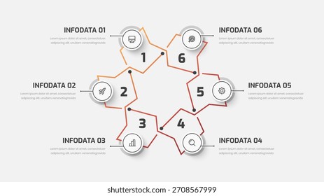 Infografía de gradiente mínimo con línea, seis números e iconos para presentación