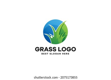 Gradient Minimalist Grass Logo Template