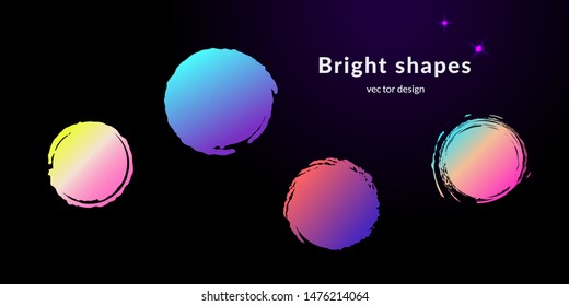 Gradient modern banners circle shapes for web or print design. Set of four modern vector textured abstract shapes of different cosmic colors on black background