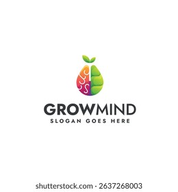 Gradient Modern Brain Leaf Puzzle Logo Design