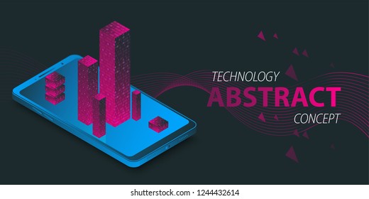 Gradient modern isometric digital device mock up. Sale banner, special offer flayer, leaflet design. Vector illustration.