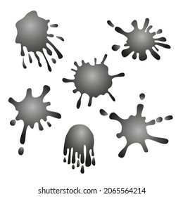 Gradient monochrom abstract splash blots vector illustrations set. Isolated design elements on a white background.