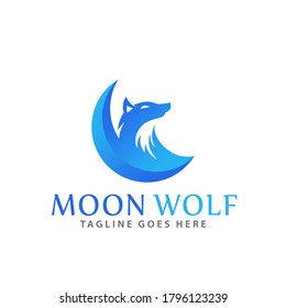 Gradient Moon Wolf Modern Logo Design Vector Illustration Template
