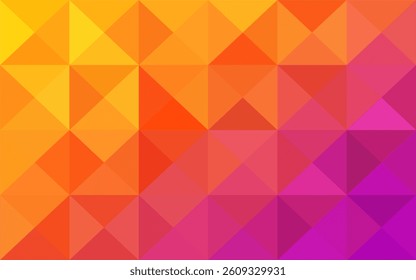 Gradient mosaic orange and magenta pixel background. Geometric triangle pattern background. Artistic puzzle background.