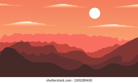 Gradient mountains chain landscape with sun background Vector