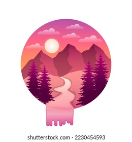 gradient mountains landscape design in circle