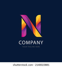 gradient n letter logo template design