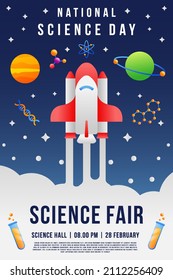 Gradient National Science Day Vertical Poster Banner For Science Fair Template