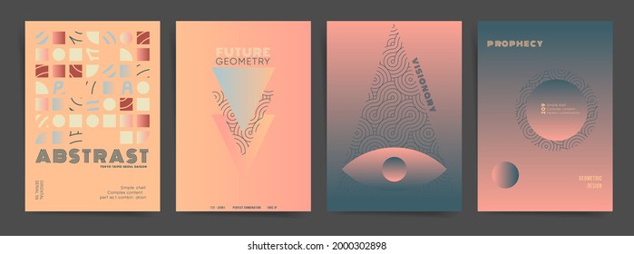 Gradient Neo Meta Geometric Poster-Layout Set. Modernes Design in minimalem Stil für Poster, Broschüre, eine4-Präsentation, Web-Kunst, Avantgarde-Kunsthintergrund in brutalistischem Minimalstil.