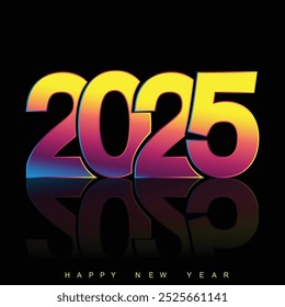 Gradiente neon 2025 Projeto de Ano Novo sobre fundo preto. Ilustração vetorial