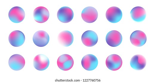 Gradient neon blue and pink liquid color circles. Vector holographic iridescent color texture background