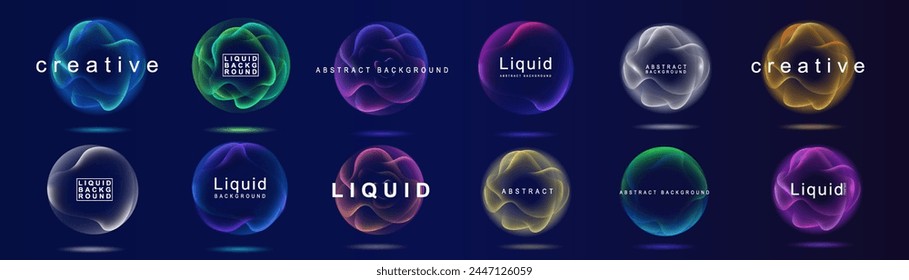 Esfera de color de neón degradado. Gradientes holográficos redondos. Forma de gradiente líquido brillante brillante. Línea curva para Anuncio y volante, redes sociales. Giro de Vector.