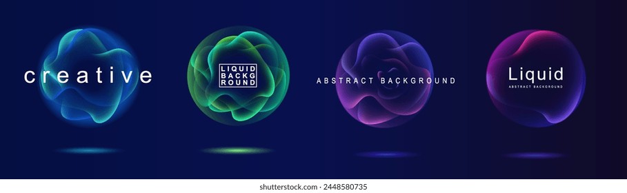 Esfera de color de neón degradado. Gradientes holográficos redondos. Forma de gradiente líquido brillante brillante. Línea curva para Anuncio y volante, redes sociales. Giro de Vector.