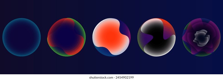Gradient neon color sphere. Round holographic gradients. Glowing bright liquid gradient shape. Curved line for banner and flyer, social media. Vector