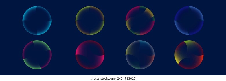 Esfera de color de neón degradado. Gradientes holográficos redondos. Forma de gradiente líquido brillante brillante. Línea curva para Anuncio y volante, redes sociales. Vector