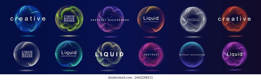 Gradient neon color sphere. Round holographic gradients. Glowing bright liquid gradient shape. Curved line for banner and flyer, social media. Vector twirl.	