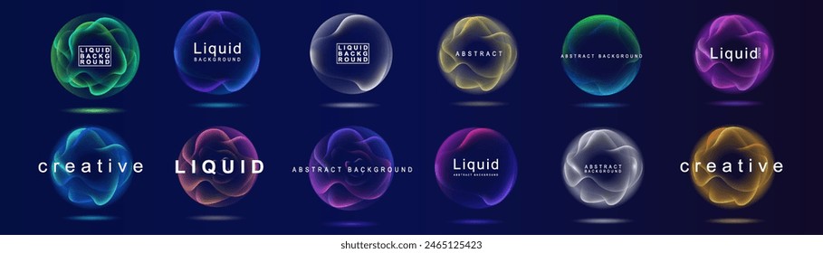 Gradient neon color sphere. Round holographic gradients. Glowing bright liquid gradient shape. Curved line for banner and flyer, social media. Vector twirl.	