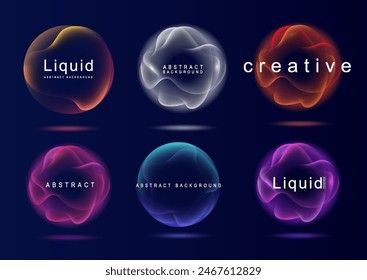 Gradient neon color sphere. Round holographic gradients. Glowing bright liquid gradient shape. Curved line for banner and flyer, social media. Vector twirl.	