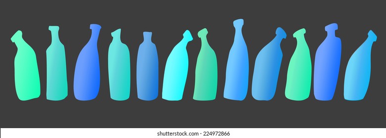 gradient neon different colored bottles in a row in gray background