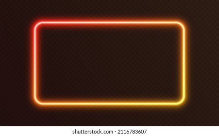Gradient neon rectangle  orange  yellow glowing border isolated dark background  Colorful night banner