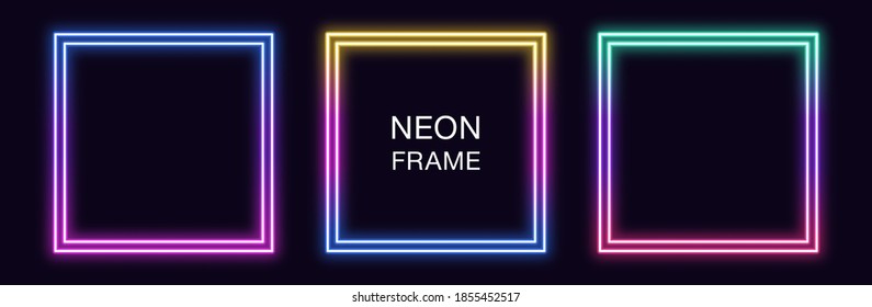 Gradient neon square Frame  Vector set quadrate neon Border and double outline  Geometric shape and copy space  futuristic graphic element for social media stories  Rainbow  iridescent color