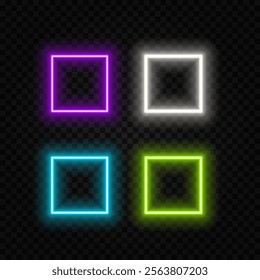 Gradient neon square, pink-orange glowing border isolated on a dark background. Colorful night banner, vector light effect. Bright illuminated shape.